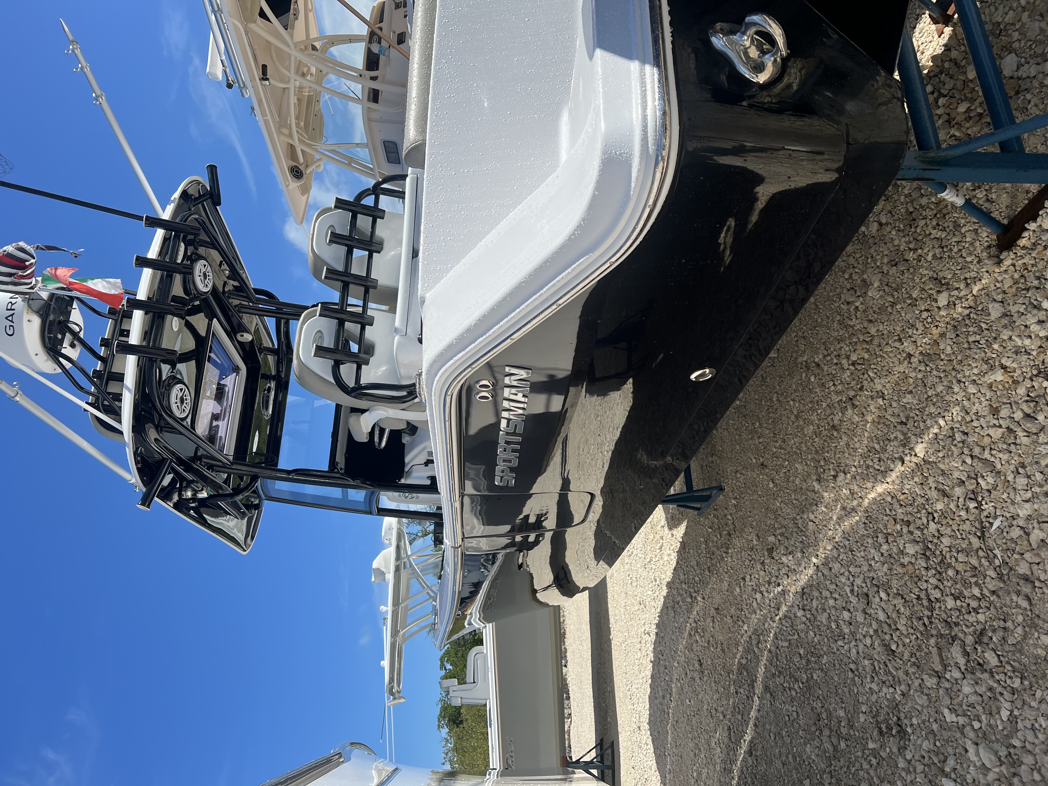 Black sport boat detailed by Keys Detailing